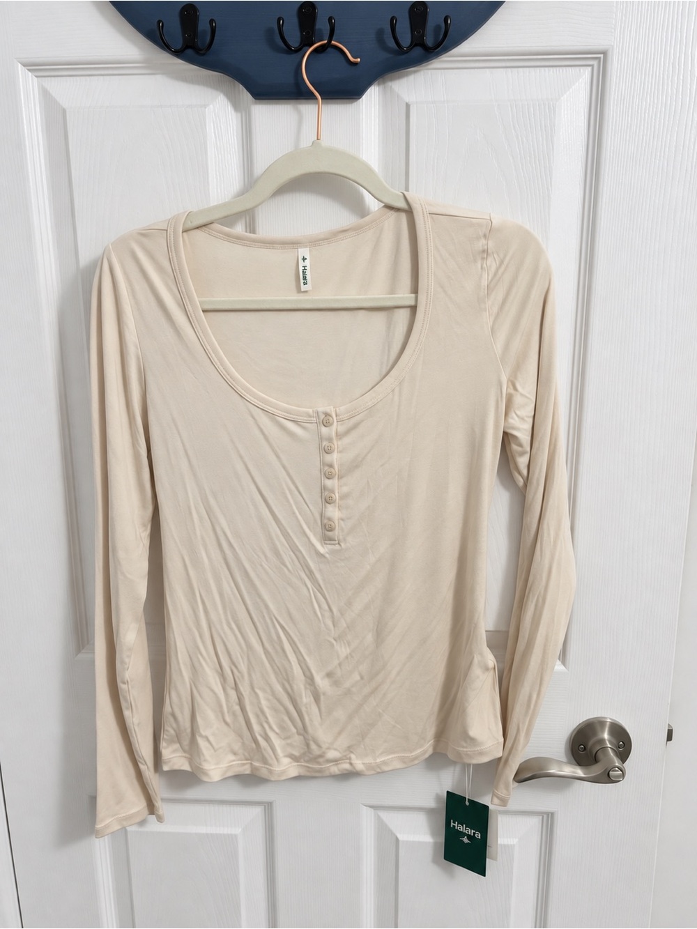 HALARA Long Sleeve Henley Top in Cream